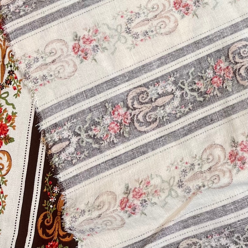 VTG Evelyn Peterson Floral Striped Fabric Americana MCM 2yds 75"x43" Canvas 70s - Picture 3 of 6